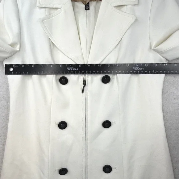 White House Black Market WHBM Trench Coat Blazer White Black XS classy preppy - Picture 6 of 10
